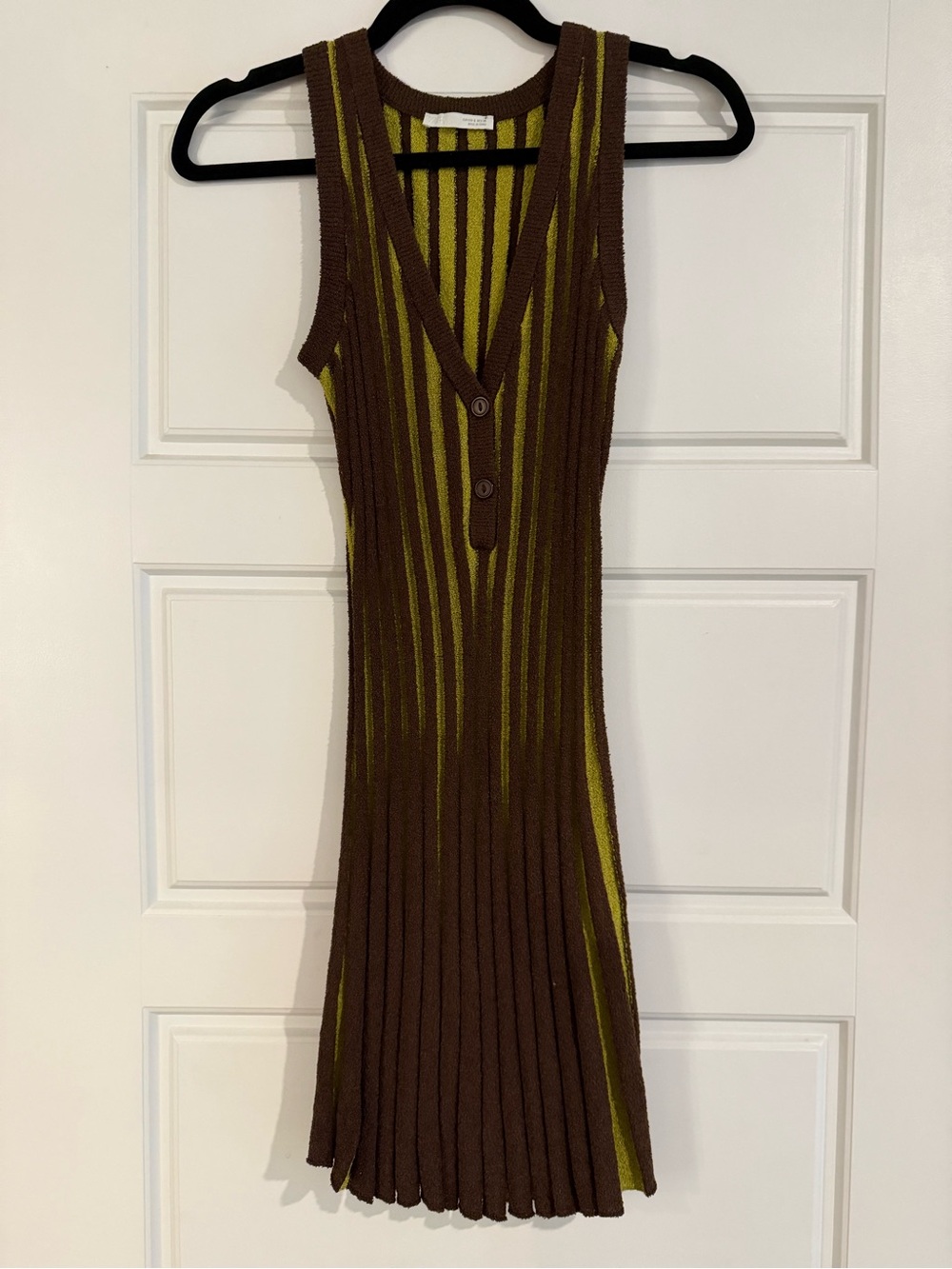 Zara Brown and Olive Knit Sleeveless V-Neck Dress